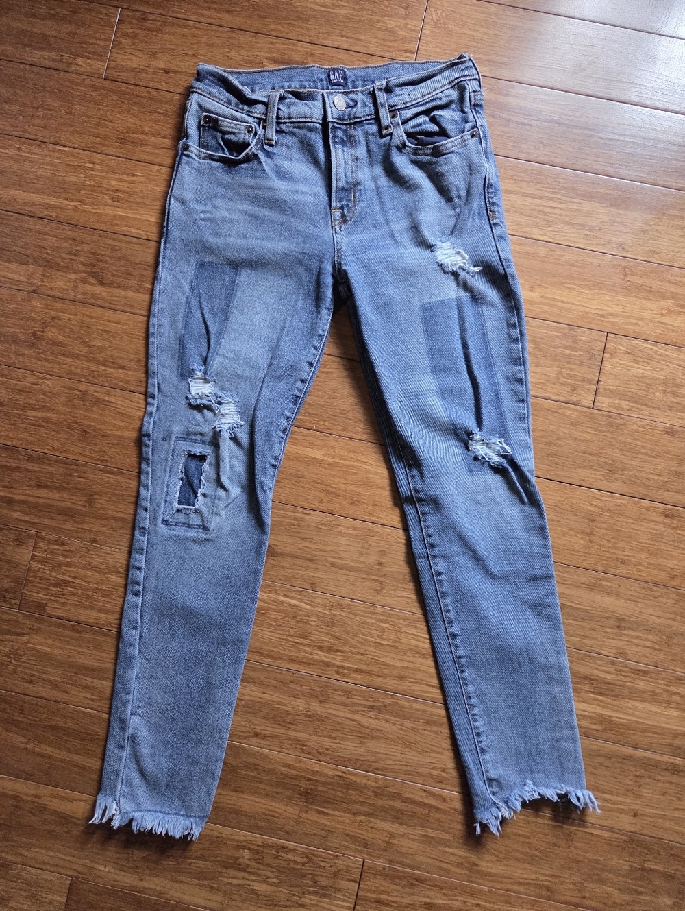 GAP Distressed Jeans Size 26 Regular Blue High Rise Straight Raw Hem